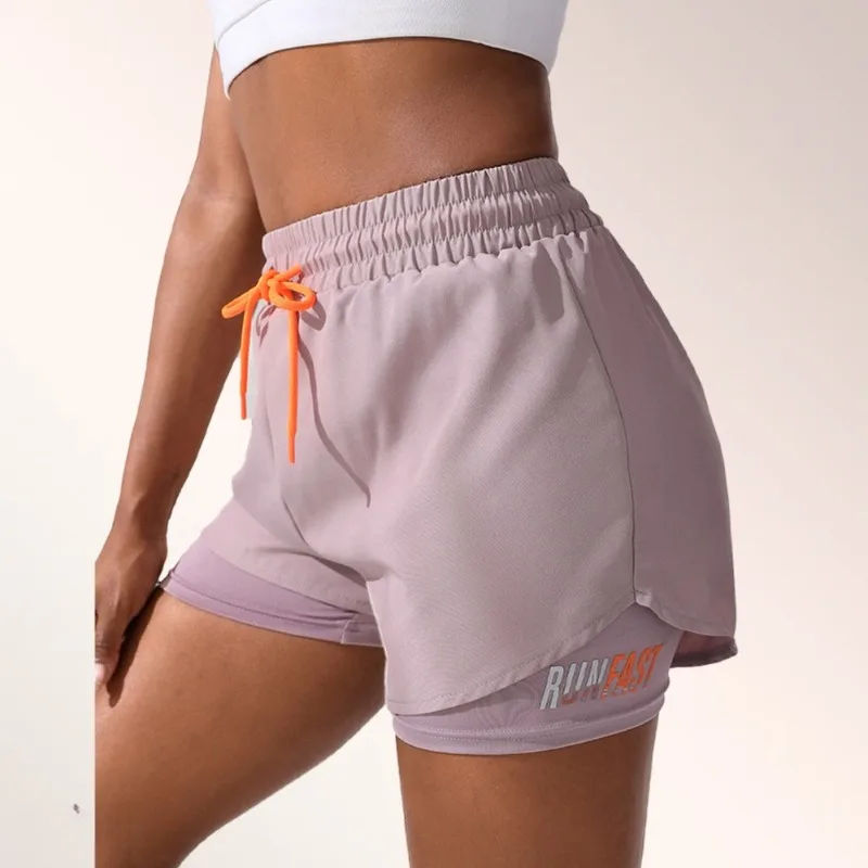 Outdoor Sports Shorts Anti Walking Light Speed Dry and Fake TwoPiece Hip LiftingShaping DrawstringThree PartFitness Sports Pants
