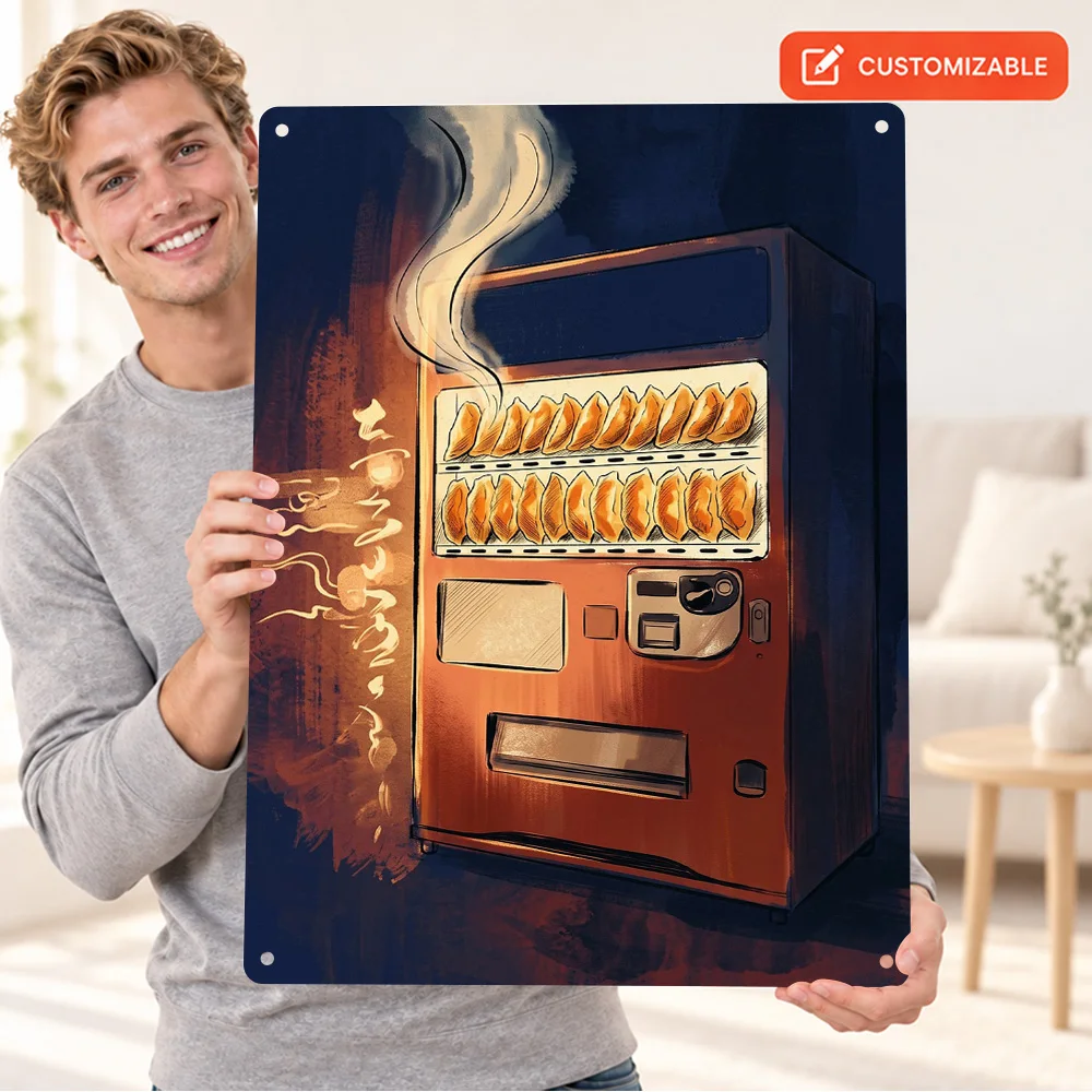 Gyoza Vending Machine Retro Japanese Food Aluminum Poster Bold Design Bedroom Wall Art Customized Metal Sign Housewarming Gift