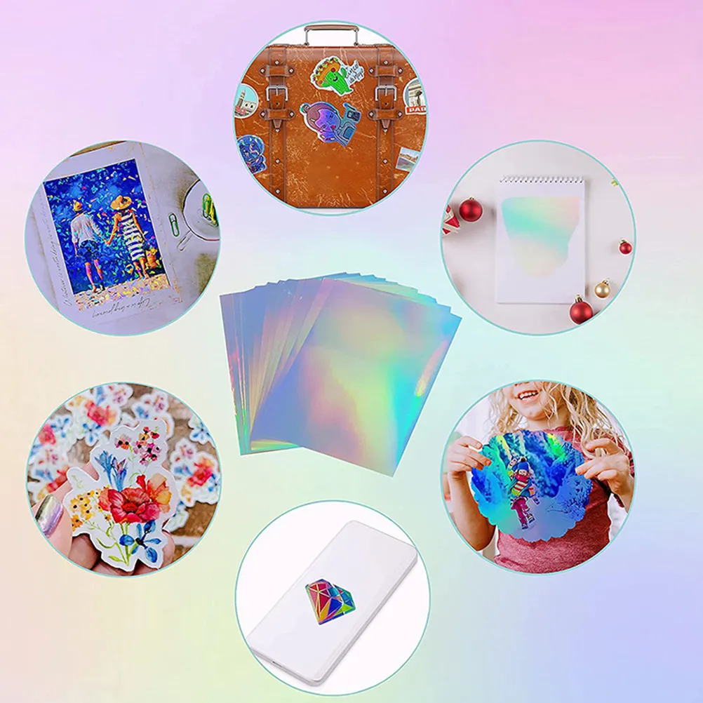 20Sheets Holographic Paper Stickers A4 Multi-Use DIY Scrapbook Decals Colorful Waterproof Craft Film for Cups Cars Gifts