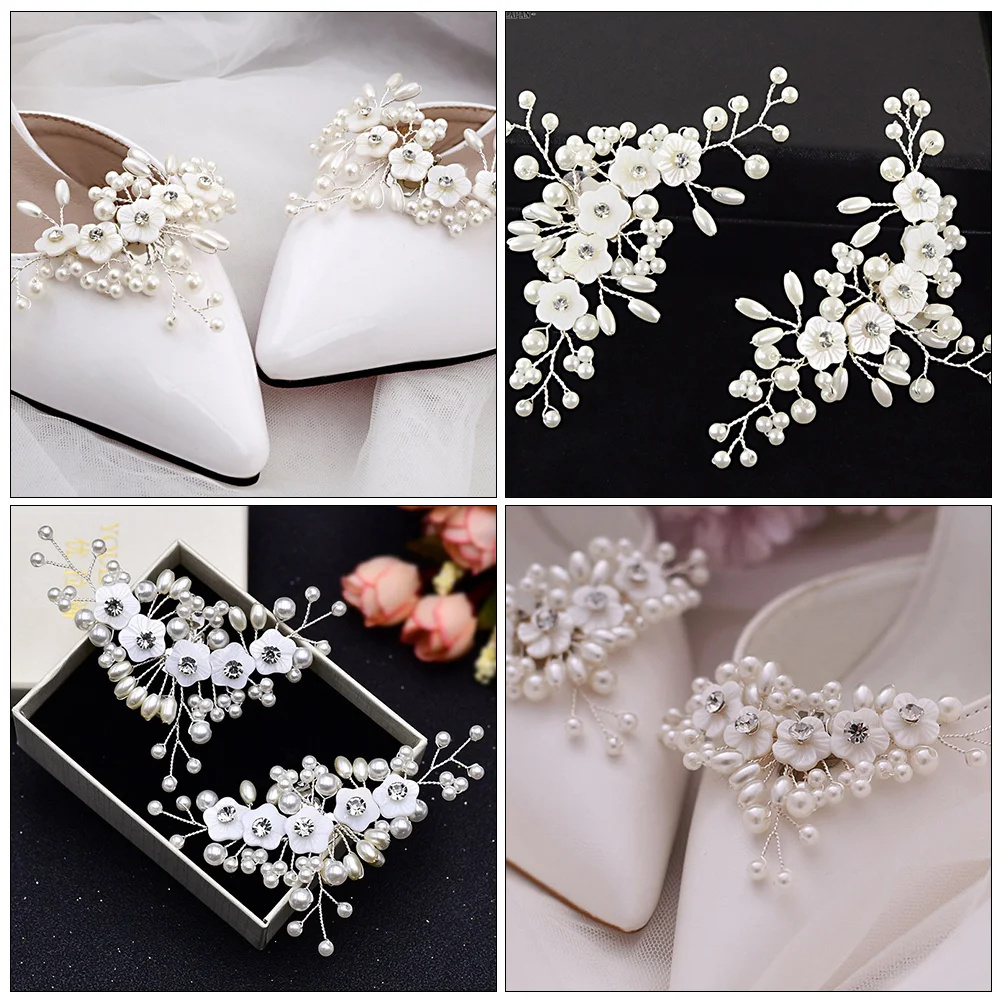 

1Pair Shell Pearl Shoe Buckles Elegant Durable Clips for Wedding Party Bridal High Heel Accessories Shoe Buckles