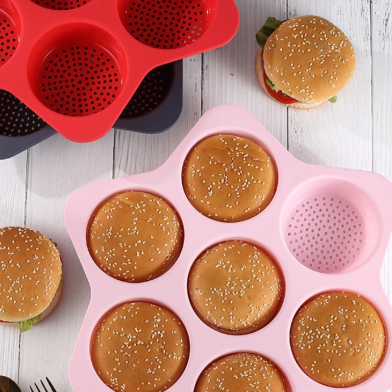 Baking Mold Silicone Burger Mold Baking Pan Breathable Hollow Mold 7 Continuous Openings Silicone