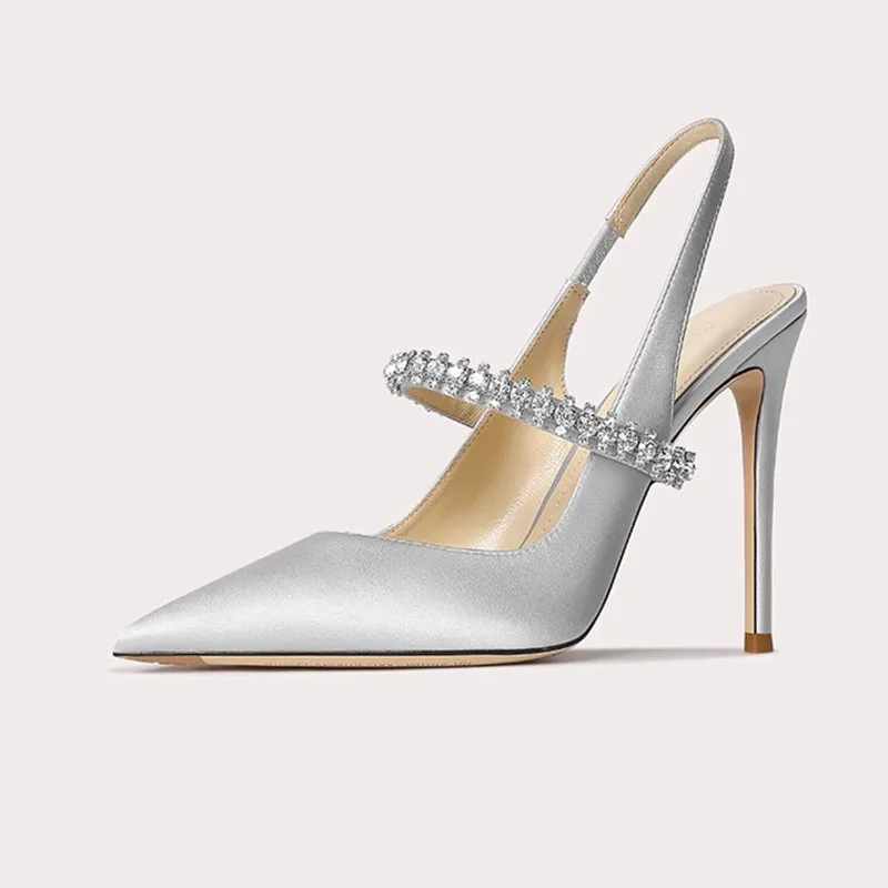 Women\'s Water Diamond 2024 New Slim Heeled Pointed High-heeled Shoes with A Headband and Sandals for Women\'s Singles