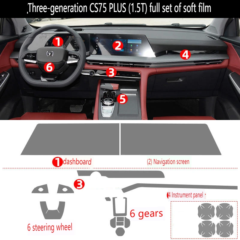 Tpu Transparent Film for changan CS75 PLUS Third generation Car Interior Protection Sticker Center Control Door Navigator Panel