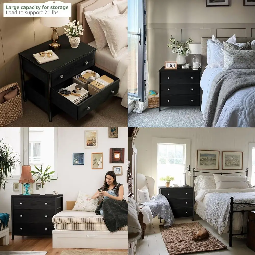 

3-Drawer Fabric-Fronted Nightstand, Spacious Bedroom Furniture for Modern Interiors
