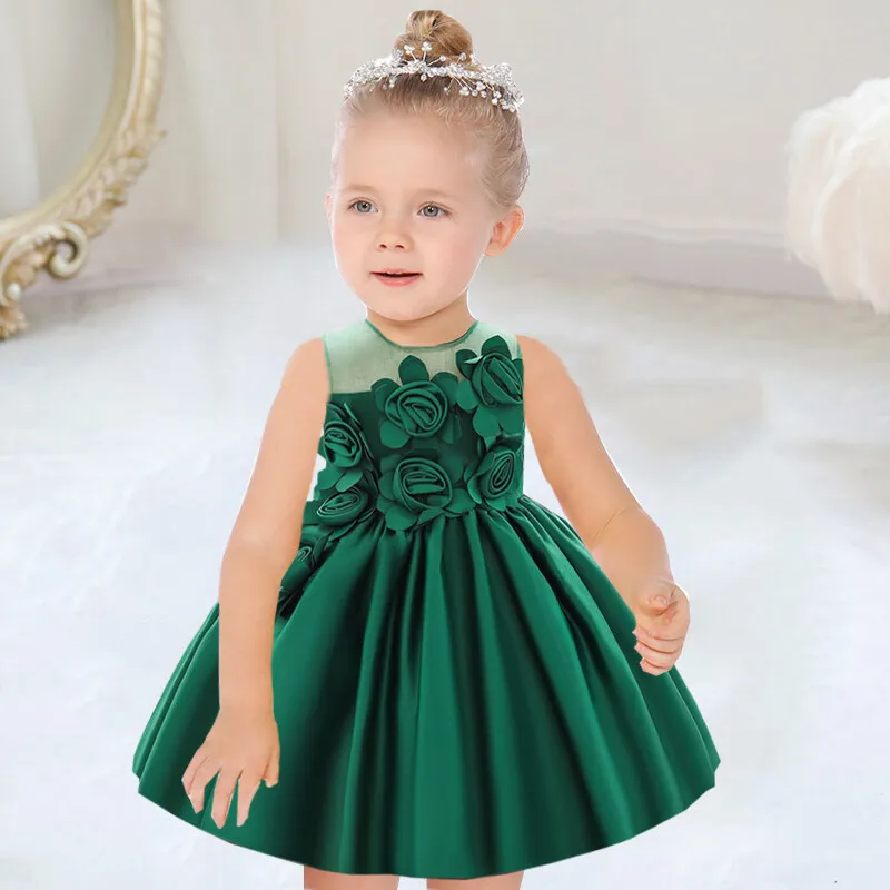 Baby Girl First Birthday Party Dress 12 Month Newborn Kids Rose Flower Tulle Tutu Clothes Infant Pageant Princess Costume