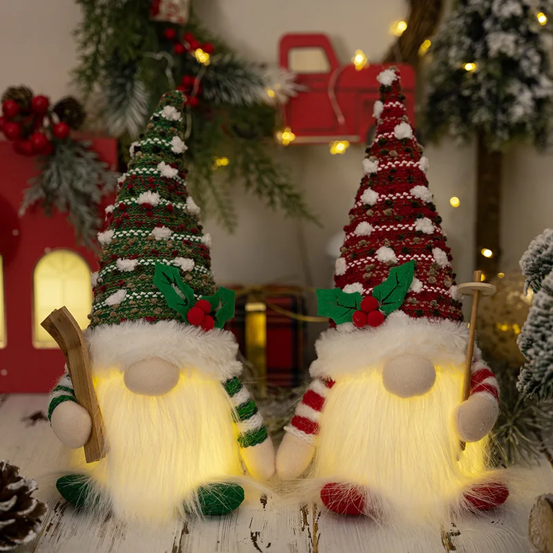 

1pcs 28CM Christmas Rudolph Gnomes Doll Sled Elf Ski Gnome with Led Light Christmas Decoration Home Ornaments 2025 New Year Gift
