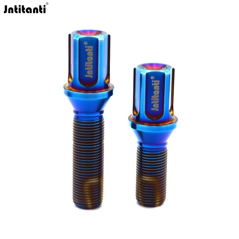 

Jntitanti Anti-theft Gr.5 titanium extend head burnt blue cone seat wheel rim bolts with 1 key M14X1.25X30/45mm for BMW ,MINI