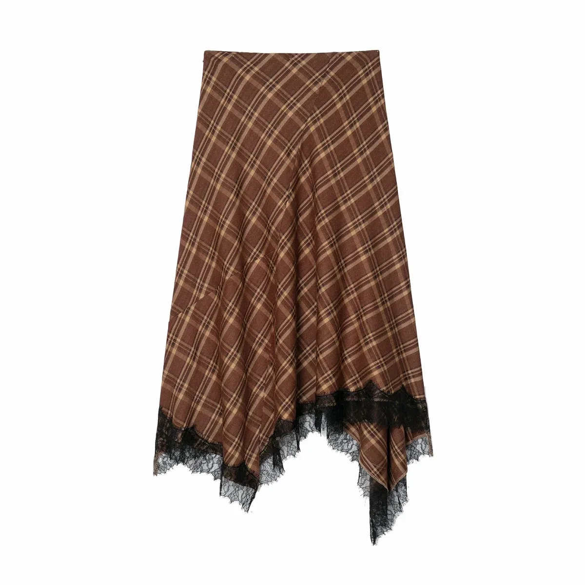 Damen Vintage Chic Midi-Rock Eleganter Karierter Spitzenrock Neu Sommer Büro Dinner Party Damenrock – Detail 5