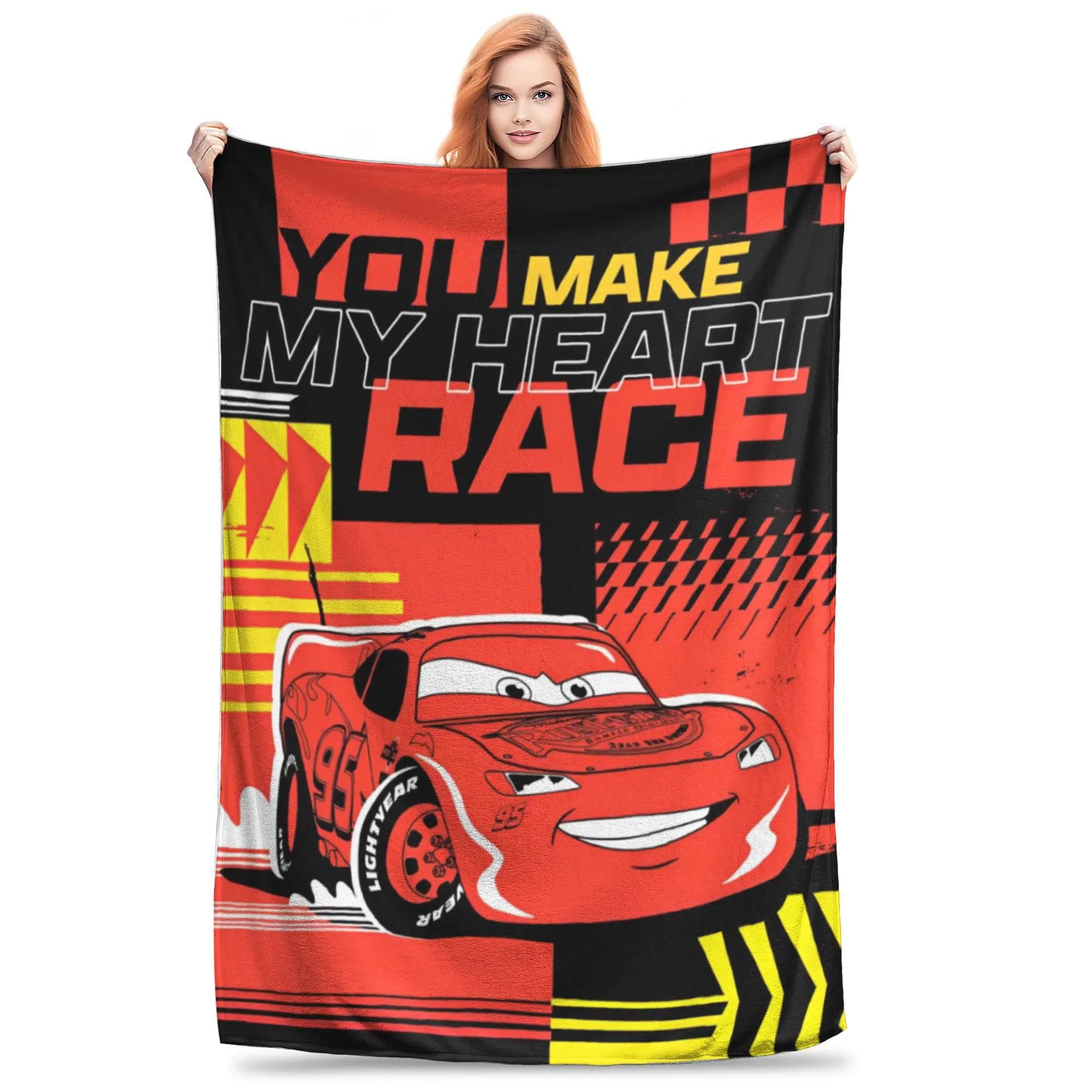 Lightning Cars Movie Mcqueen Blankets Fleece My Heart Ready Multi-function Lightweight Throw Blanket for Bed Office Rug Piece