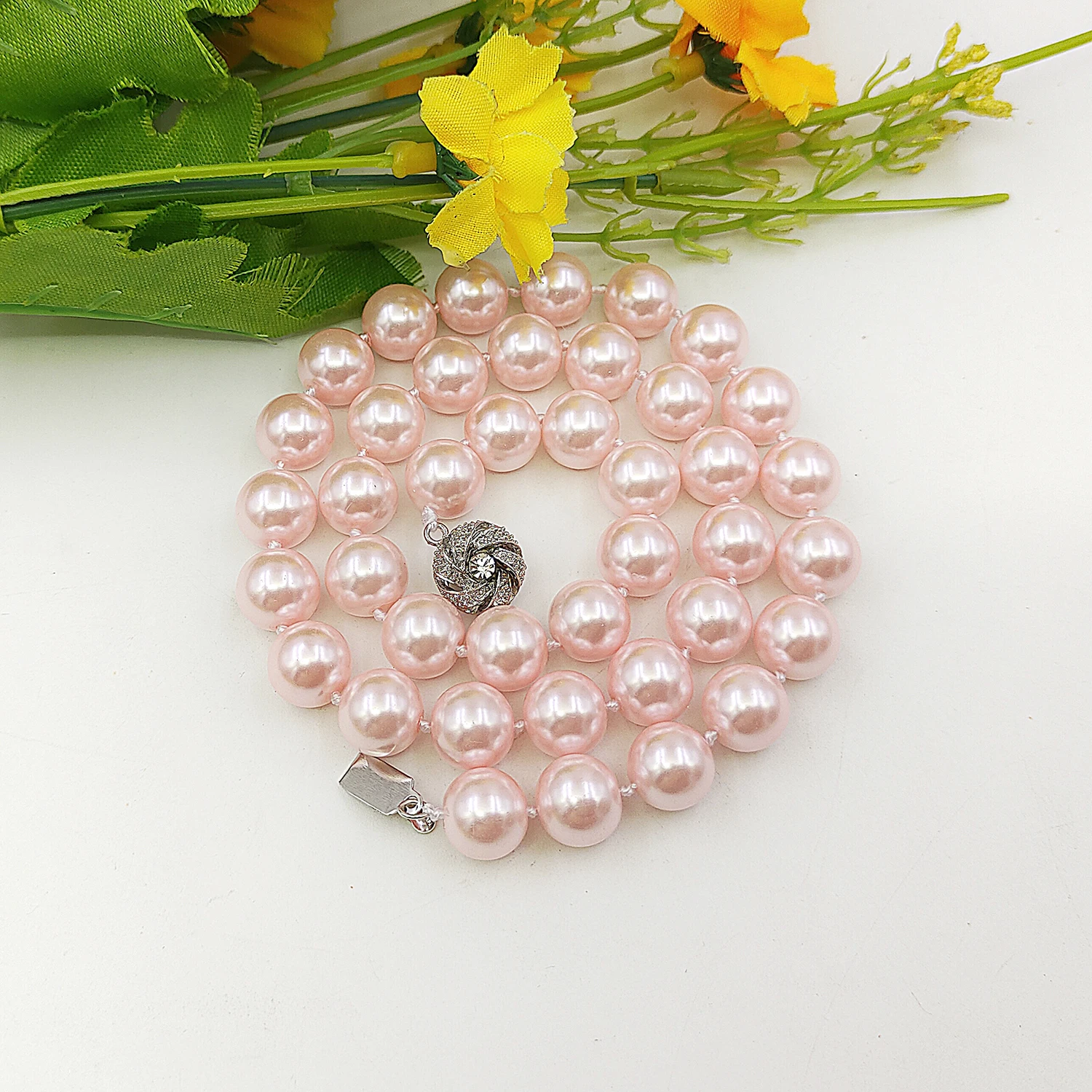 

Trendy Charming 10mm Cream Pink Round South Sea Shell Pearl Necklace Fashion Jewelry Making Design Gifts for Girls 18" AAA ED133