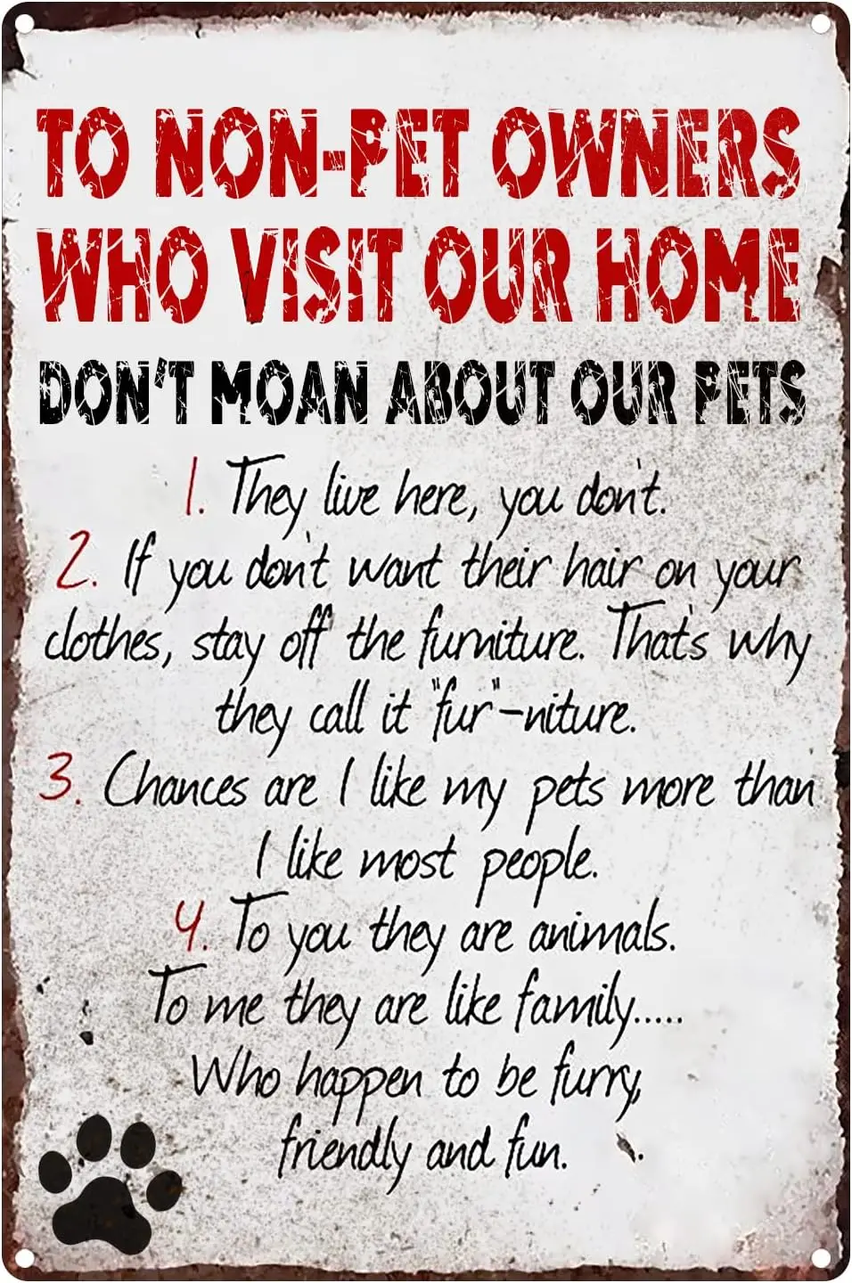 New Tin Sign Rules to Non Pet Owners Dog Cat Lover Steel Poster Gift Metal Funny Dog Tin Sign for Wall decor 8X12 Inches