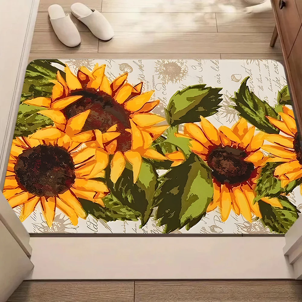 Sommer Frühling Sonnenblumen Feld Willkommen Teppich Fußmatte für Wohnzimmer Dekor Flur Balkon Fußmatten Sofa Fuß Matte Rutschfeste Matte
