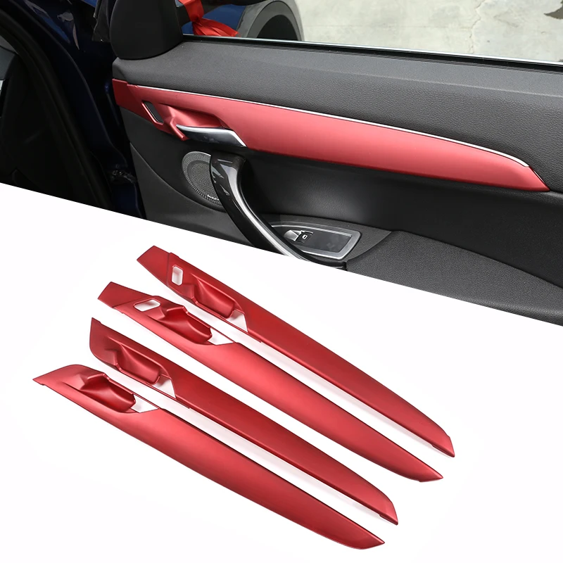 4 Pcs Red ABS Car Interior Door Panel Cover Trim For BMW X1 F48 2016-2019 Accessories