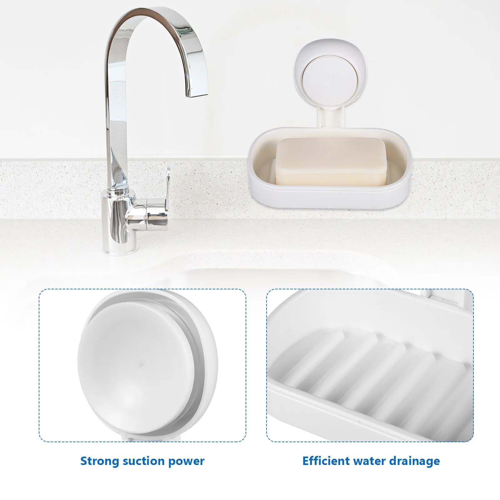 

Мыльница с мощной присоской для гладких поверхностей, водонепроницаемый дренажный поддон для кускового мыла, органайзер для душевых принадлежностей