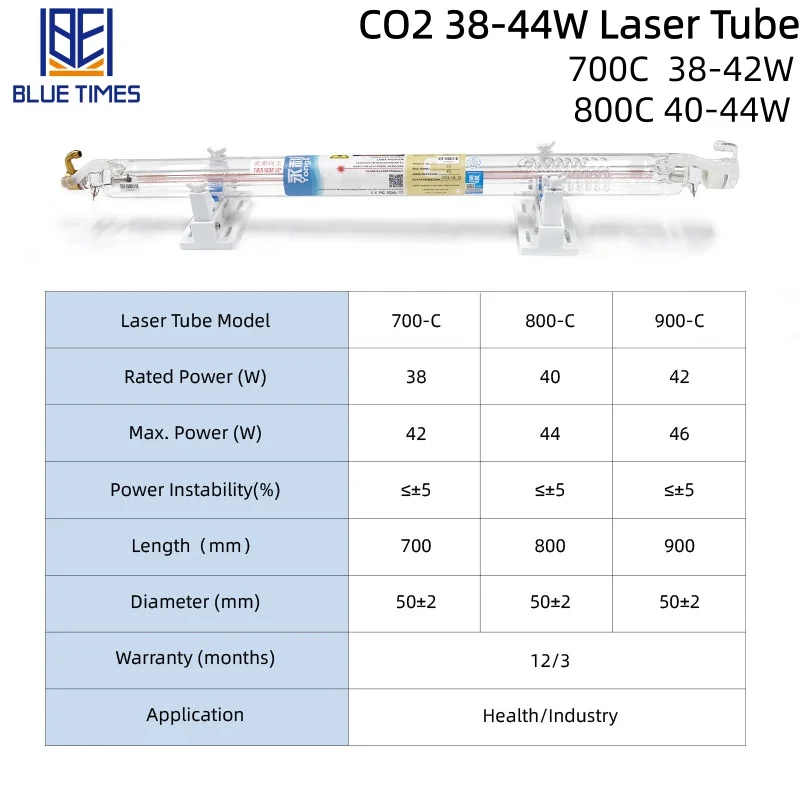 أنبوب ليزر ثاني أكسيد الكربون الطبي من بلوتوث 38-44 وات أنبوب زجاجي Length700/800 مم قطر 50 مم عمر الخدمة 1000-5000 ساعة أنبوب ليزر à CO2 #5