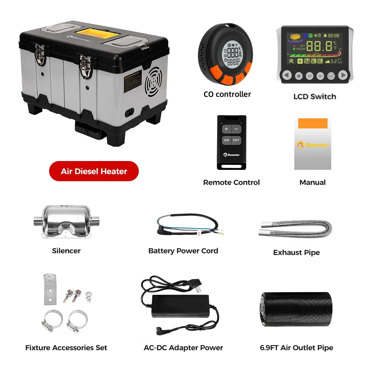 SUNSTER TB10 TOOLBOX Chauffage d'air diesel 230V AC, 12V-24V DC pour usage intérieur et extérieur 10