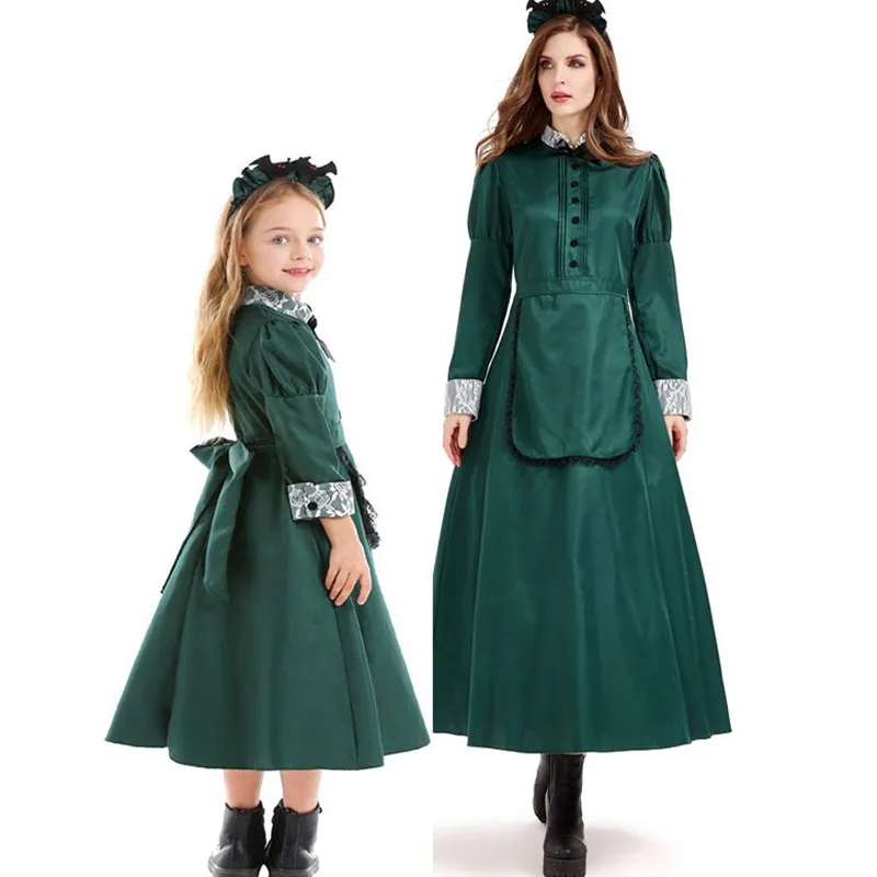 

Halloween Bat Castle Maid Long Skirt Vintage Parent-Child New Year Party Costume Polyester Ladies' Traditional Ethnic Wear