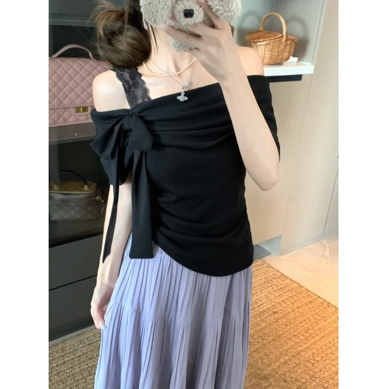 Unique One-Shoulder Short-Sleeve Slimming T-Shirt Women's Summer Casual Style Cover-Up Top Design Sensation Body Shape Enhancer