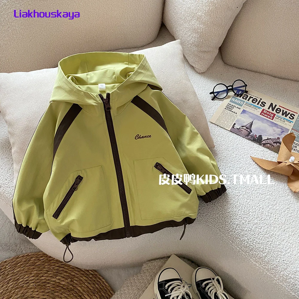 2026 New Korean Kids Hooded Windbreaker Spring Boys Girls Jacket Outdoor Casual Zipper Coat Children Hiking Outerwear Top ﻿