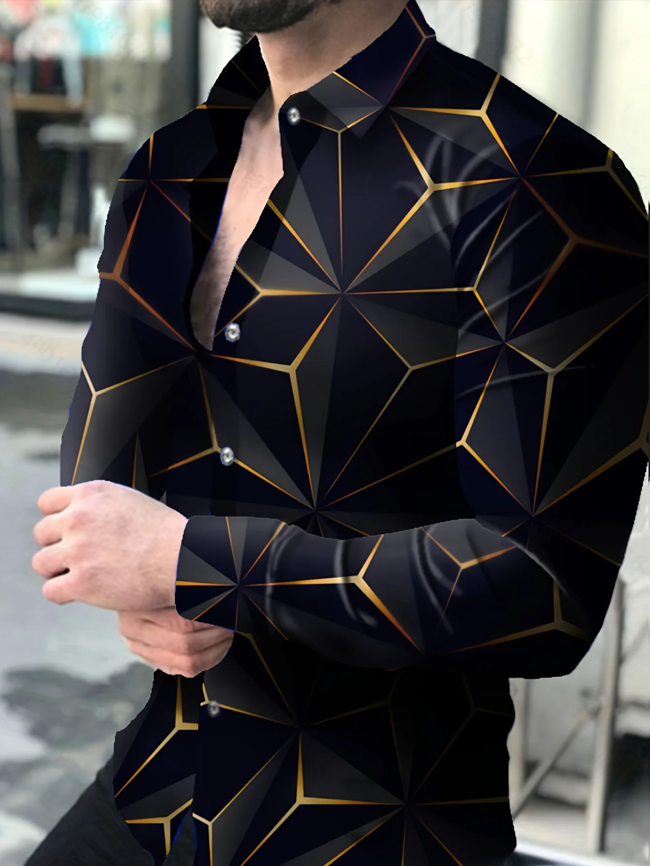 Men's Geometric Gradient Line Pattern Printed Fabric Is Comfortable and Suitable for Casual Occasions to Wear Button-Down Shirts