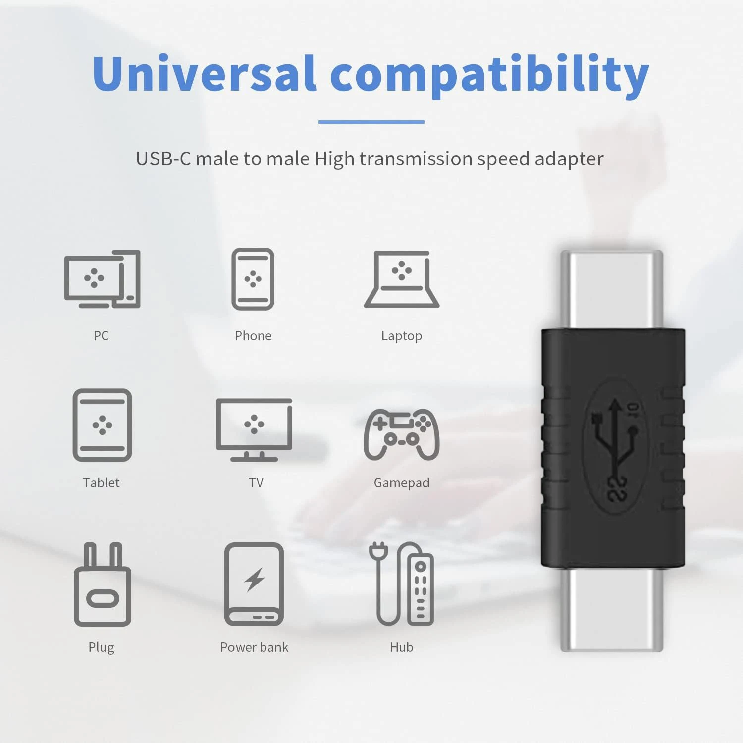 USB C Male to Male Adapter 2-Pack Type-C Connector Extender 60W PD Charging, 4K Video, 10Gbps Data Transfer for Laptops, Phone