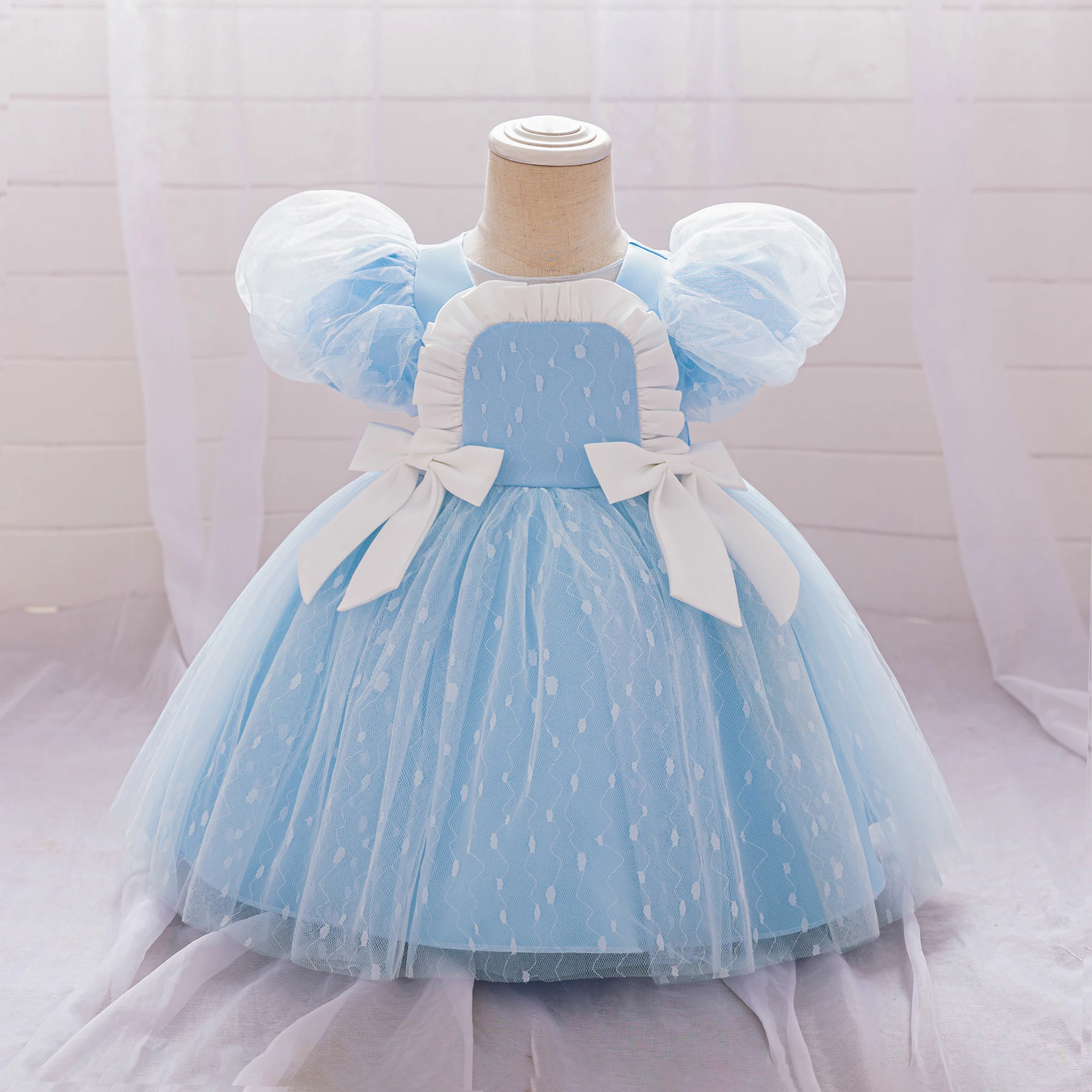 Infant Blue Maid Flash Wedding Dress Baby Girl Butterfly Party Gown Princess Dresses Toddler Flower Fluffy Clothes Girls NewWear