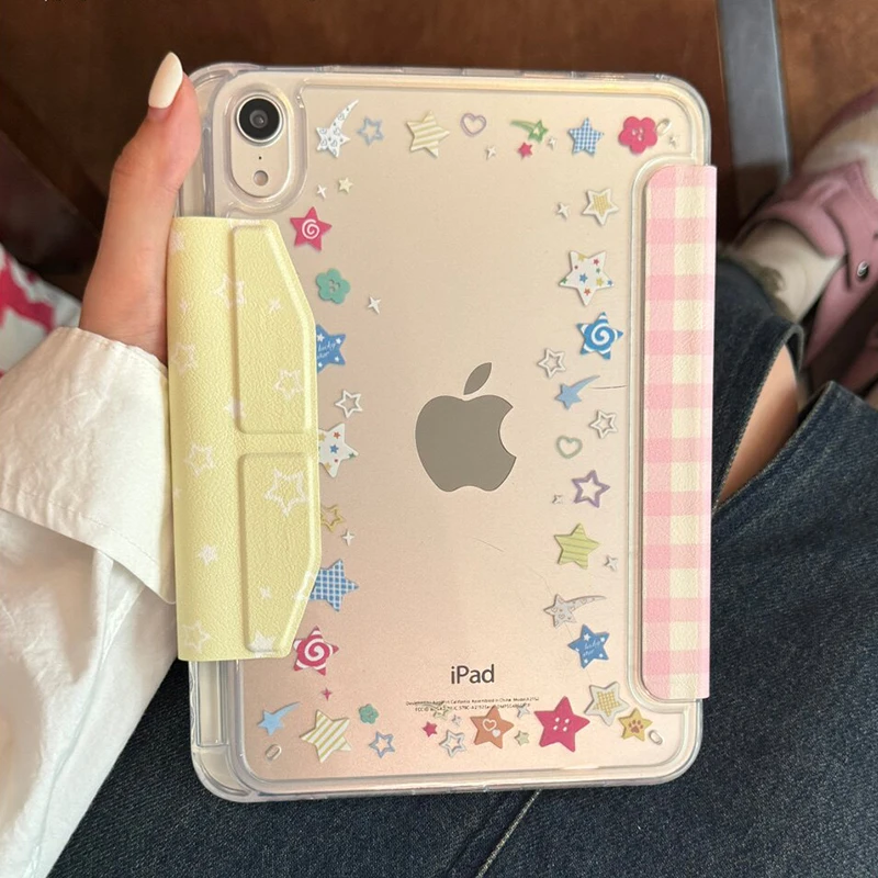 Pink & White Grid Pattern Colorful Stars For iPad Pro 11 12.9in 13 M4 M5 Case 9.7 10.2 5/6th 7/8/9 11th Mini Air 3 4 5 6 7 Cover
