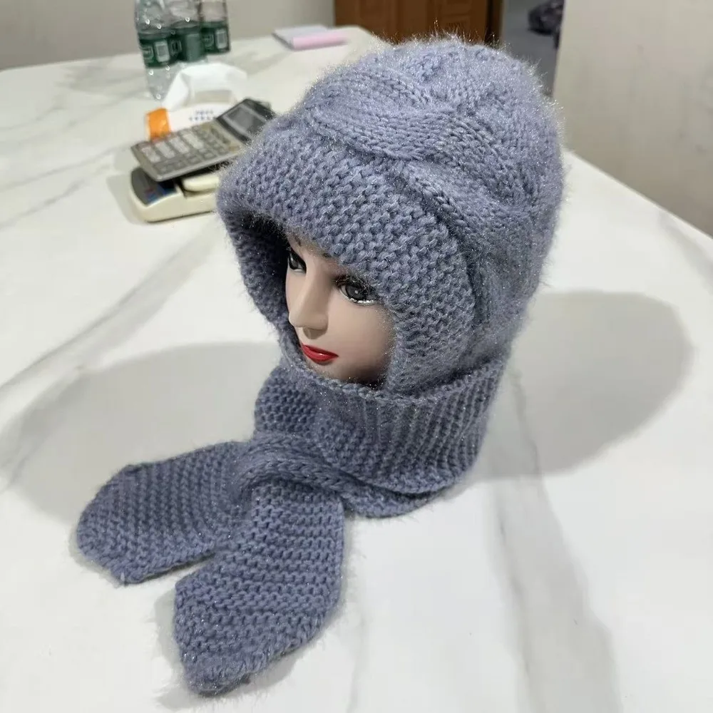 Fox Ears 2-in-1 Hooded Scarf for Women Windproof Ear Protection Hat Scarf Keep Warm Soft Winter Scarf Autumn Winter