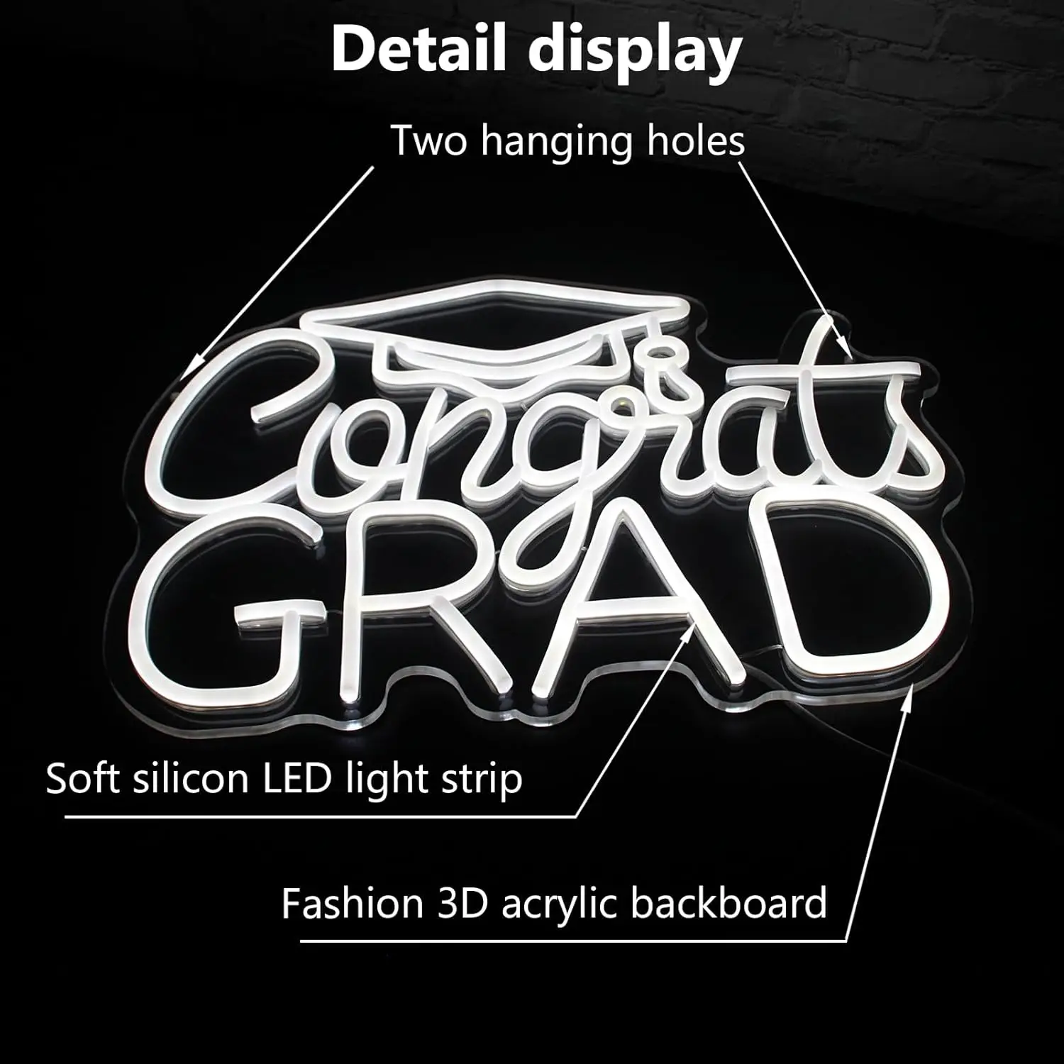 Congrats Grad Neon Signs USB Powered LED Neon Lights For Wall Decor Dorm class Room Birthday Event Party Backdrop Decoration
