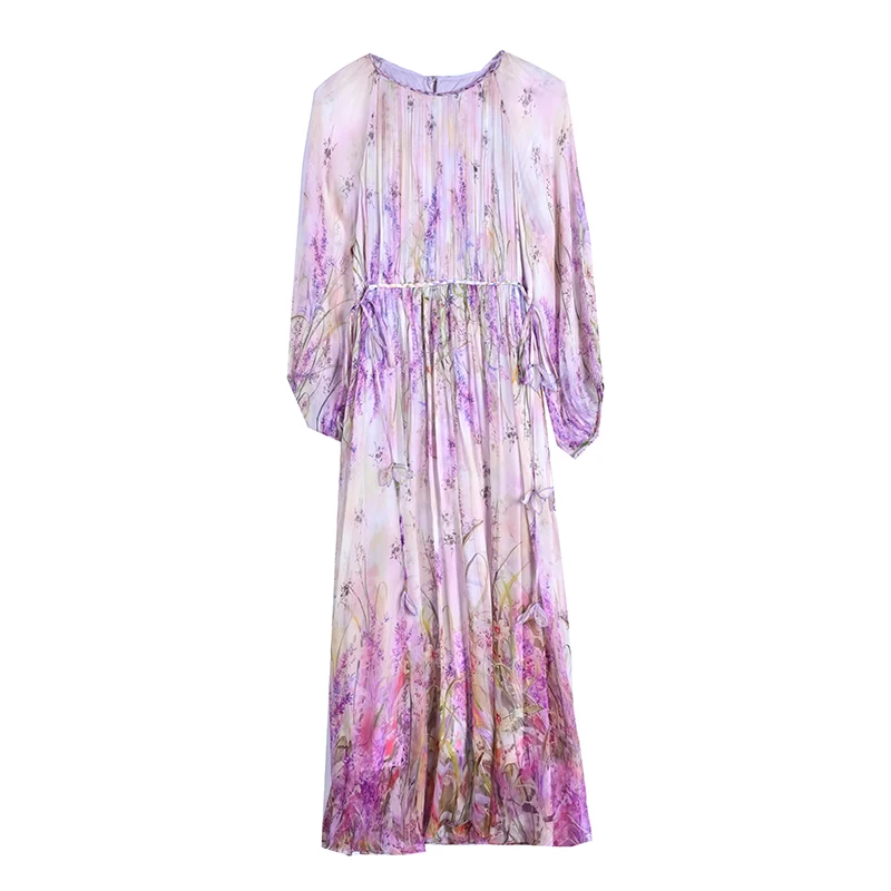 2024 primavera floreale seta spiaggia Maxi prendisole donna Boho moda Casual vestito leggero estate coreano elegante Festival di lusso Vestidos