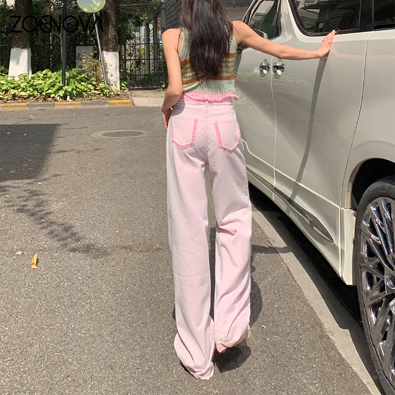 ZOENOVA Harajuku Street Y2K Candy Color Women's Jeans 2024 Spring New Cool Girl Casual High Waist Soft Straight Wide Leg Pants