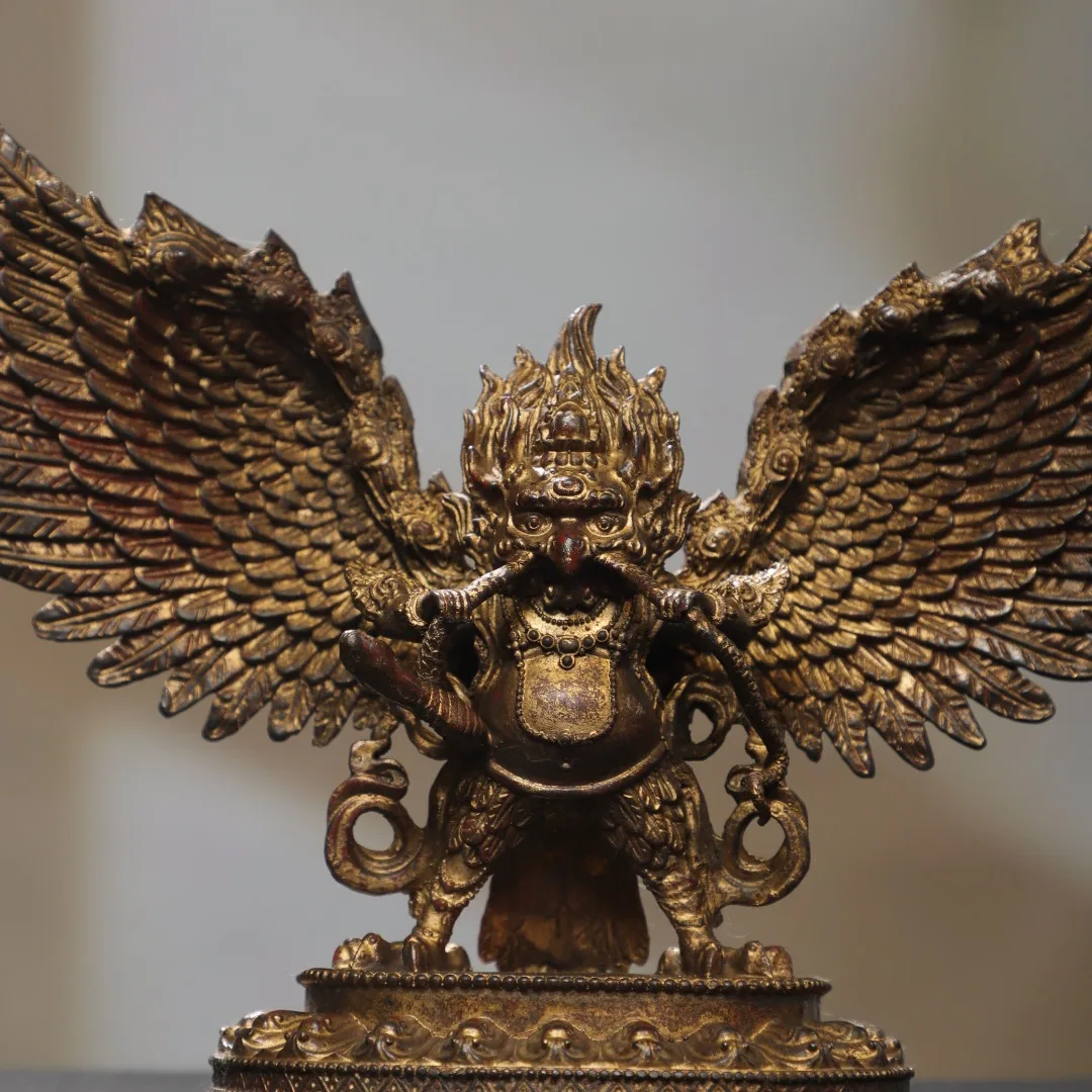 Old Bronze Gilded Dapeng Golden Winged Bird Garuda Standing Buddha Lotus Buddha Terrace Amitabha Town house