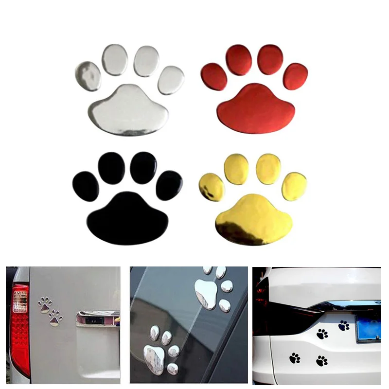 2Pcs/Set 3D Animal Dog Cat Bear Foot Prints Car Sticker Cool Design Paw Footprint Decal Car Stickers Silver Red Black Golden