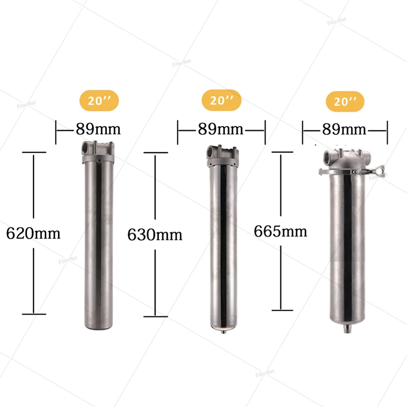 20inch Whole House Water Filter 304 Stainless Steel Pre-Filter, 8000L/h Large Flow, 40 Micron Filtration Accuracy, Household Bac