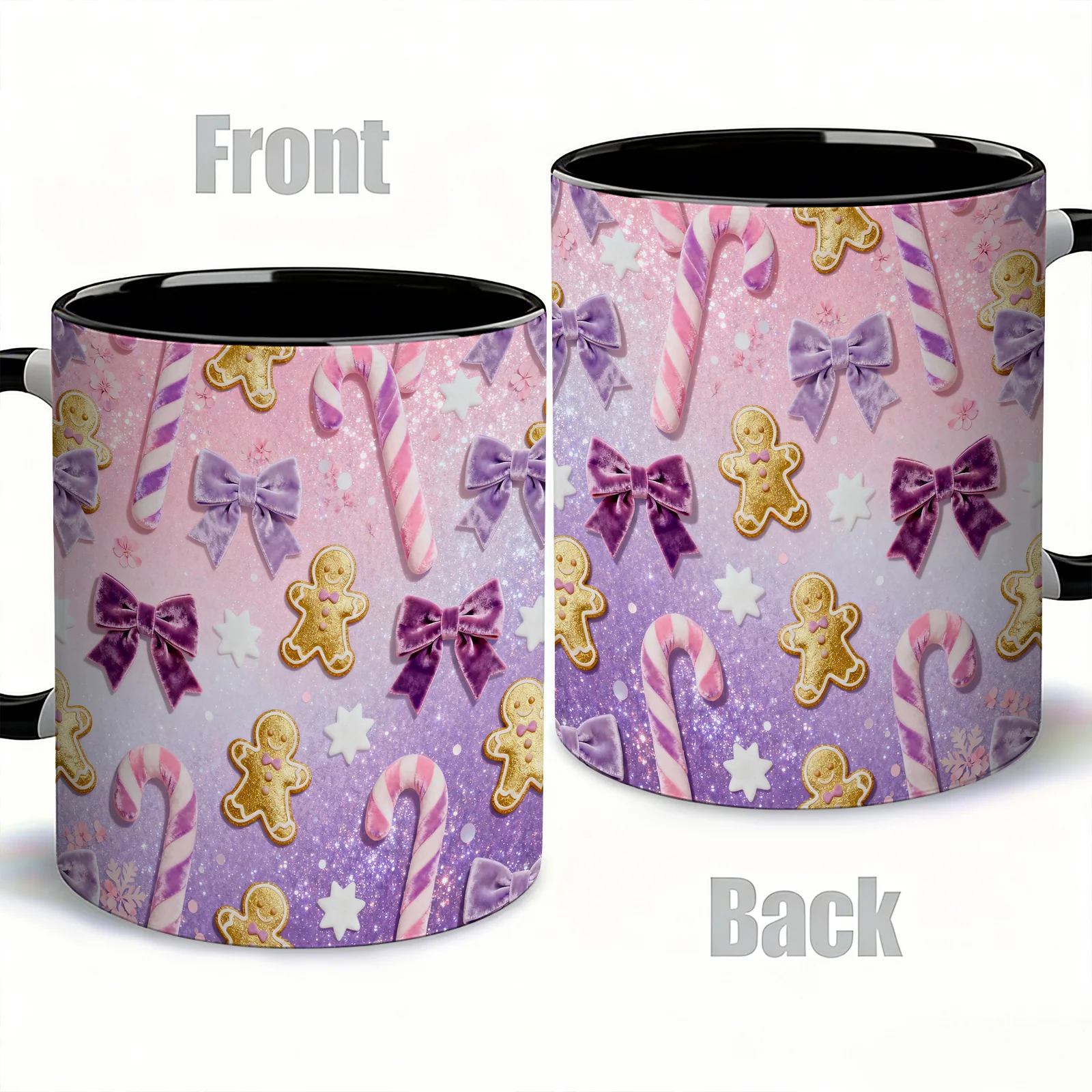 1pc Pastel Christmas Elements Ceramic Coffee Mug with Double-Sided Pattern Design, Reusable, Easy to Hand Wash, 11Oz Stylish Cup, Home Decor, Office Water Cup, Ideal Gift for Friends