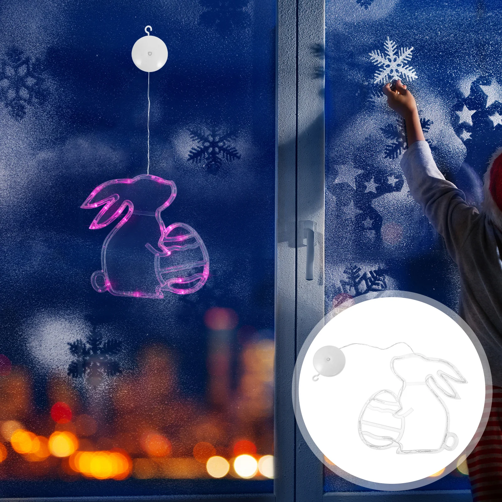 

Bunny String Lights Suction Cups Easter Party Home Decor Hanging Rabbit Shaped Plastic Window Decoration Farmhouse Light