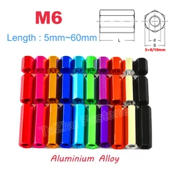 2/5pcs M6 Hex Standoff Spacer Hexagon Studs Nuts Screw Rods Aluminium Alloy Female Threaded Sleeving Double Pass Length 5mm~60mm
