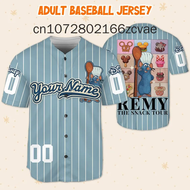 2024 New Disney Ratatouille Baseball Jersey 3D Printed Kids Adults Fashion Cartoon Buttons Baseball Uniform Kids Tops Clothing