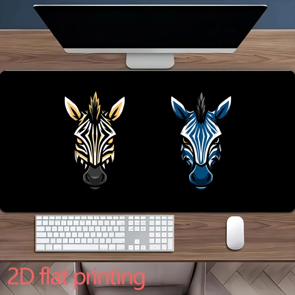 Tribal Style Zebra Head Large Desk Pad, 2D Flat Printing Extended Mouse Pad, Non-Slip Office Mat