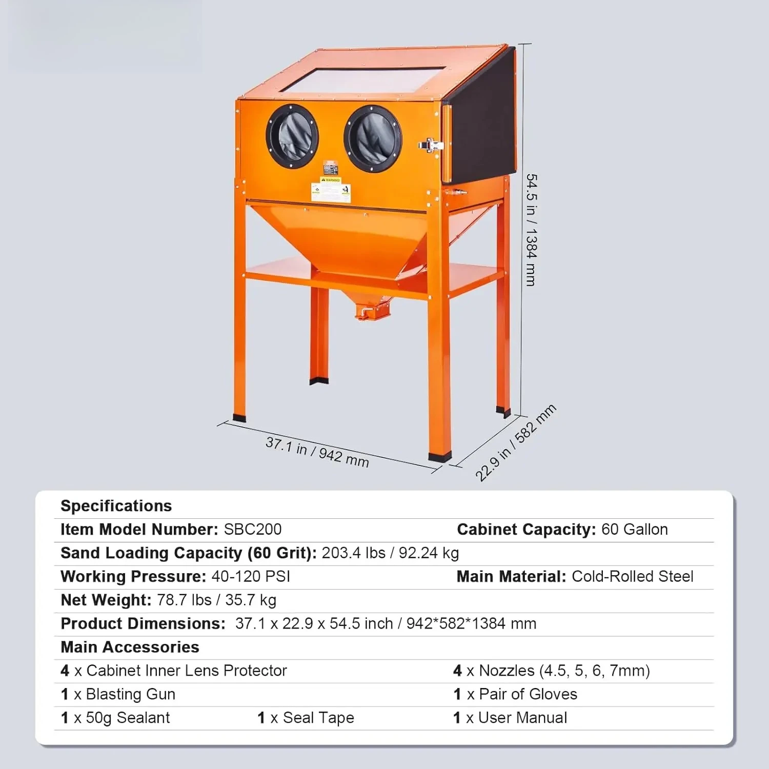 Blasting Cabinet with Stand,  Gallon Sandblasting Cabinet, 40-120PSI Sand Heavy Duty Steel Sand Blaster with Blasting view 2