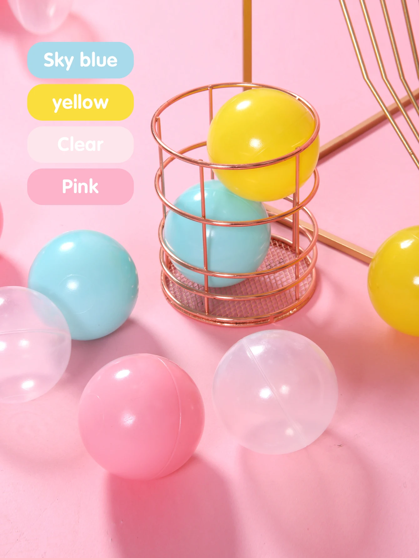 5.5cm 100 peças rosa, verde, amarelo e transparente bolas macias bolas de plástico à prova de esmagamento com saco reutilizável para crianças