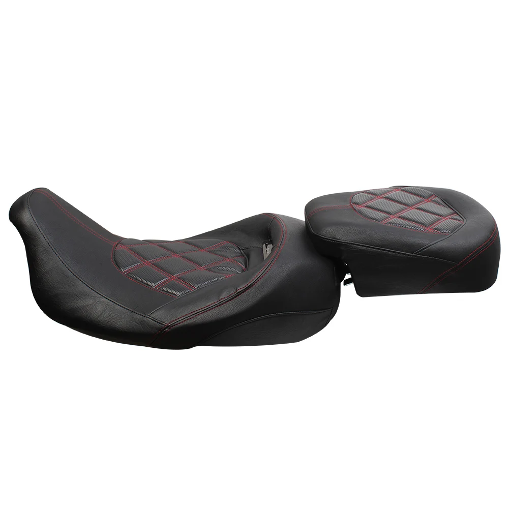 Motorcycle Driver Passenger Seat Set Fit For Harley Touring Road King Glide CVO 2009-2023 Red stitch Rider Backrest