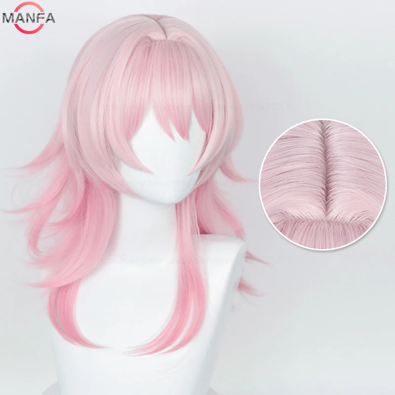 HSR March 7th Cosplay Wig 50cm Long Pink Gradient Wigs Heat Resistant Synthetic Hair Halloween Party