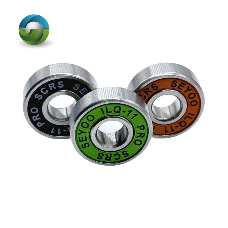 8Pcs 608RS ILQ-11 Skate Bearings (8x22x7) with green/orange/black seals for a smooth, fast ride on longboards, skates, and scoot