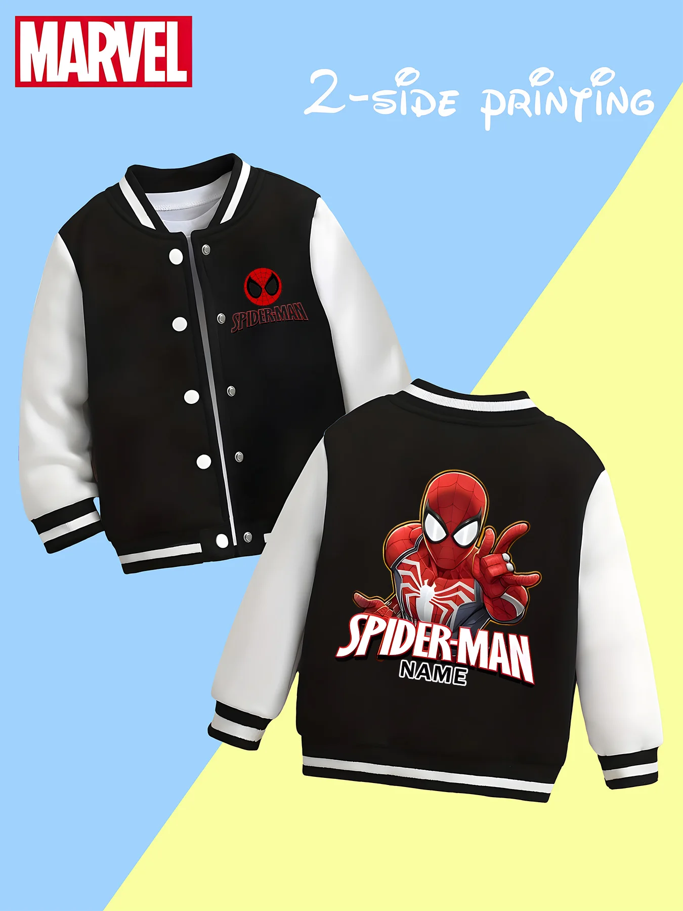 

MINISO Marvel boys' baseball jacket - Spider-Man handsome print, double-sided with the hero name, perfect for school, showing of