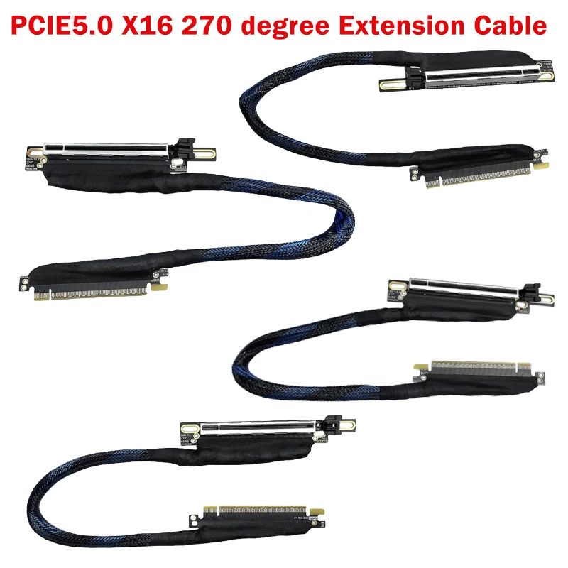 

Fast Speed 64GT/s PCIe 5.0 Right Exit GPU Extension Cable 270° Turn Braided Wiring Cord Bidirectional Bandwidth For PC