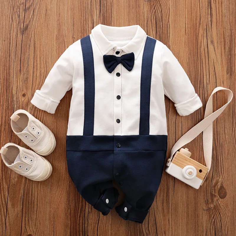 Gentleman Suits Infant Clothes Toddler Onesie Long Sleeve Baby Boys Outfit Spring and Autumn Costume Romper Jumpsuit 100% Cotton