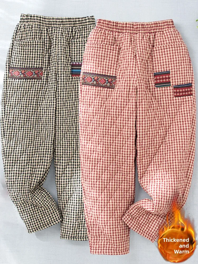 

Женские легкие пуховые хлопковые брюки Харлан с высокой талией, широкие брюки в клетку в стиле ретро, теплые и удобные