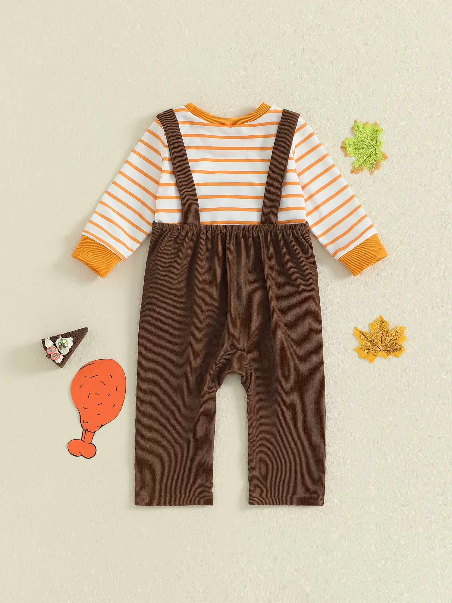 

Thanksgiving Kids Outfit Set Turkey Print Long Sleeve Top Overall Pants 2 Piece Set for Boys and Girls