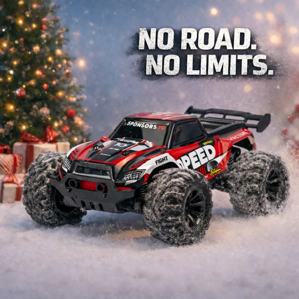 High-Speed RC Off-Road Car Alloy Body LED Headlights Red Remote Control for Kids & Adults Indoor/Outdoor Driving